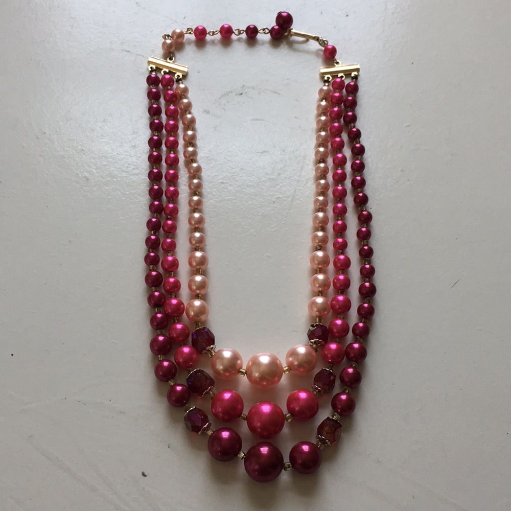 Vintage Triple Strand Beaded Necklace
